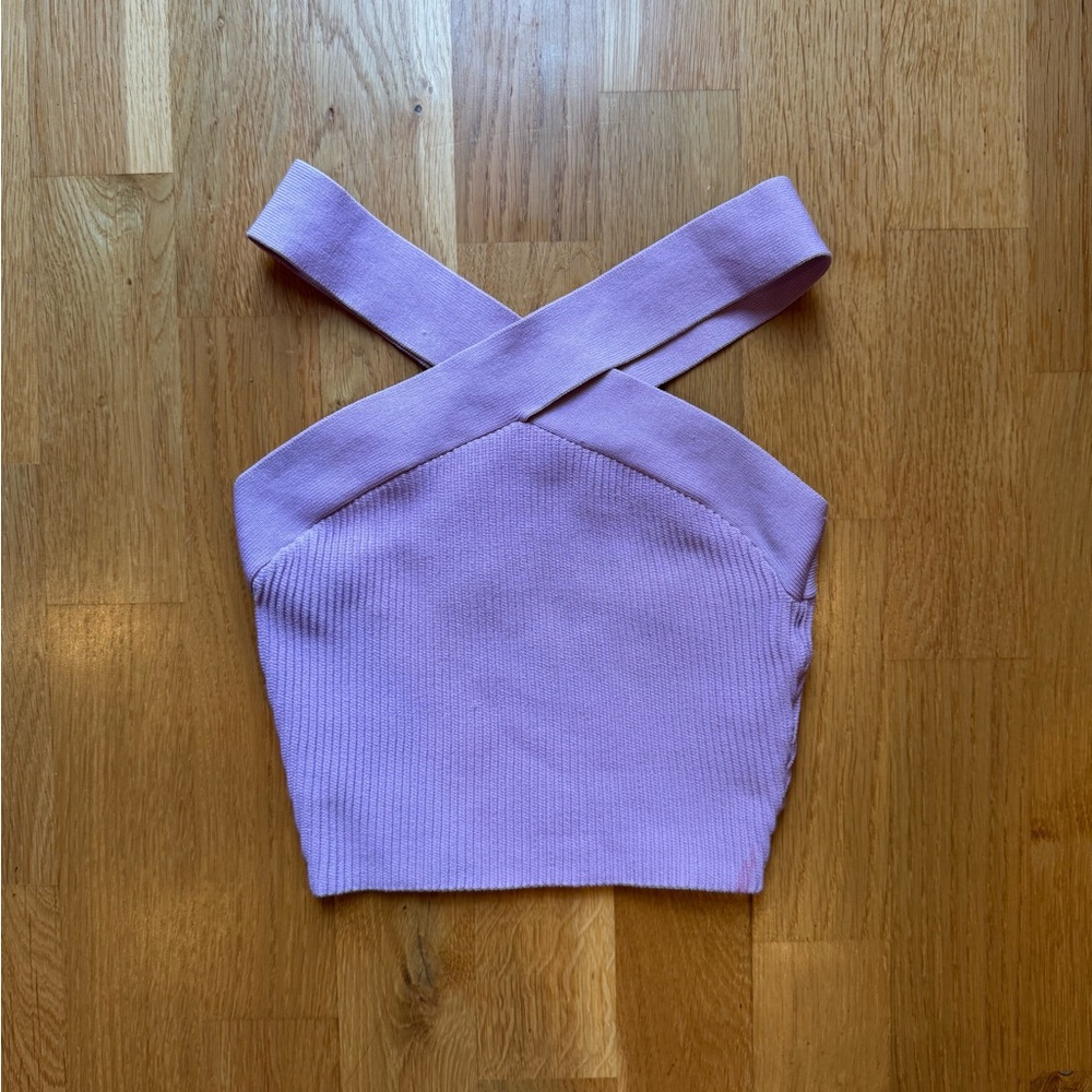 Aritzia Babaton Sculpt Knit Criss Cross Knit Crop Top in Pink Purple 2XS